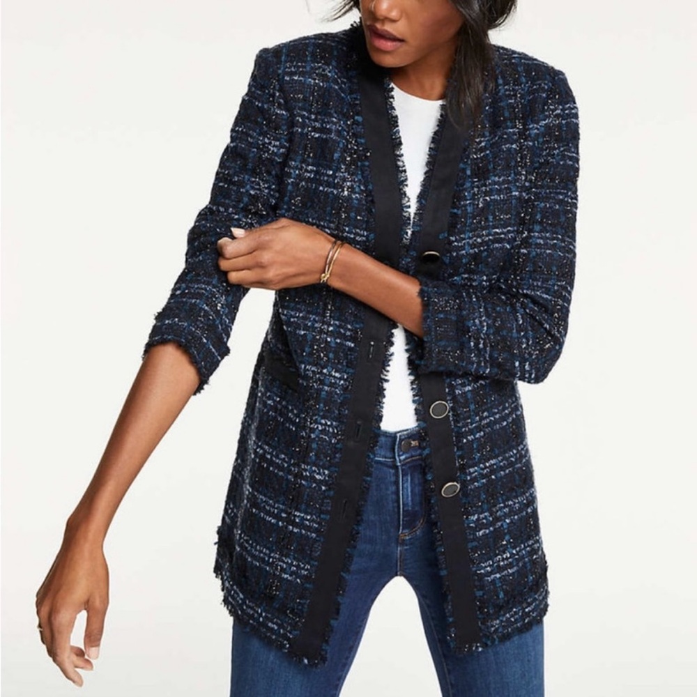 Ann Taylor Women's Blue Tweed Jacket, size 8